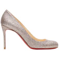 Christian Louboutin Fifi 85 Silver Fine Glitter Round Toe Slim Heel Pump Eu37 At 1stdibs