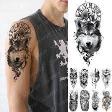 Autocollant De Tatouage Temporaire Etanche Horloge Yeux Bleus Orange Loup Tatouages Flash Lion Boussole Bras D Art Corporel Faux Tatouage Pour Femmes Et Hommes Aliexpress