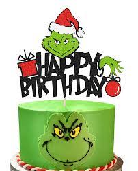 Christmas cake is an english tradition that began as plum porridge. Amazon Com Kapokku Green Happy Birthday Cake Topper For Grinch Merry Christmas Birthday Themed Santa Cake Decorations Teenager Girls Boy S Gift Birthday Party Supplies Grocery Gourmet Food