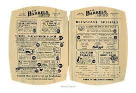 The Barrels Kalamazoo Vintage Menu 1930s Diner Menu 1930s Prices Diner Menu Vintage Menu Menu Design