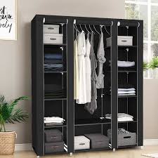 Armoires Penderie Etagere Tissu Non Tisse Noir Hauteur 172cm Entree Chambre Camping Cdiscount Maison