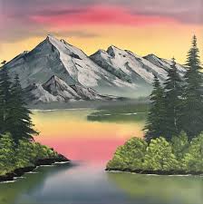 Gray Mountain Bob Ross Style Oil Painting Original Etsy Mountain Landscape Painting Easy Landscape Paintings Bob Ross Paintings