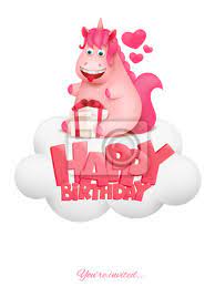 Carte De Joyeux Anniversaire Avec Personnage De Dessin Anime Affiches Murales Posters Nubes Licorne Conte De Fees Myloview Fr