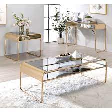 Featuring a rectangular coffee table and two matching square end tables with angular legs. Furniture Of America Watler Gold 3 Piece 48 Inch 1 Shelf Coffee Table Set Overstock 32530323