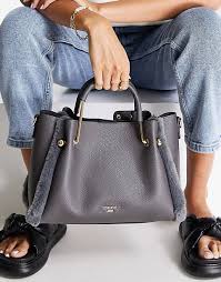 Dune Faux Fur Trim Tote Bag In Grey Asos