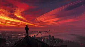 Sunset Painting Looking Into The Distance Sky Dark Cityscape Horizon Hd Wallpaper Wallpaperbetter