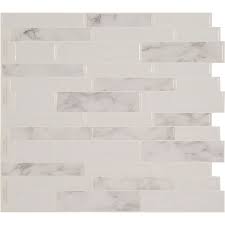 Diy peel and stick tile backsplash. Stick It Tiles Peel And Stick Backsplash White Marble Tile 11 25 Inch X 10 Inch 4 Tile The Home Depot Canada