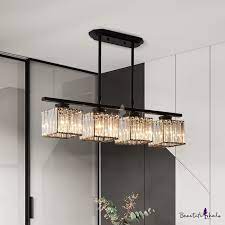3 4 Lights Square Hanging Ceiling Light Modernism Clear Faceted Glass Dining Room Lighting In Black Gold Dining Room Lighting Hanging Ceiling Lights Ceiling Lights