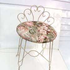Shop for vanity chair with back at bed bath & beyond. Vintage Metal Vanity Chair Bathroom Stool Painted Boudoir Makeup Chair Barkcloth Fabric Vanity Chair Vintage Metal Chair