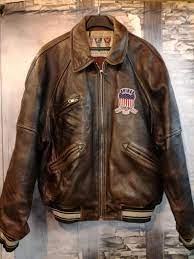 Avirex 1975 Usa Varsity Sports Equipment Rare Vintage Brown Etsy Pilot Leather Jacket Leather Varsity Jackets Types Of Jackets