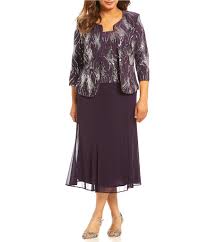 Alex Evenings Plus Scattered Sequin Chiffon Skirted 2 Piece Jacket Dress Dillard S Bridesmade Dresses Dresses Tea Length Dresses