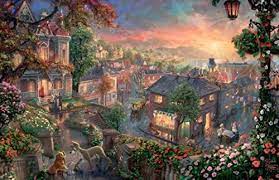 Thomas kinkade disney's tangled 500 piece jigsaw puzzle **no box**. Thomas Kinkade Fantasia Lady The Tramp Winnie The Pooh Tangled Disne I Love Puzzles