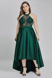 Gorgeous Green Halter Evening Gowns Lace Hi Lo Plus Size Prom Dresses In 2020 Cheap Prom Dresses Long Plus Size Prom Dresses Plus Size Gowns