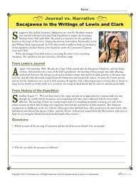 Collection of lewis and clark questions worksheet (graded on completion and correctness) and maps (graded on completion and relative closeness of drawn lines) at the end of the lesson h. Journal Vs Narrative Activity Sacajawea By Lewis And Clark