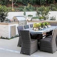 Dark Gray Granite Outdoor Dining Table With Gray Wicker Chairs Outdoor Kitchen Decor Outdoor Kitchen Outdoor Kitchen Design