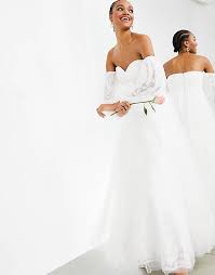 Hochzeitskleid brautbedarf hochzeitskleider design models london klassisch. Asos Design Mila Schulterfreies Hochzeitskleid Aus Besticktem Netzstoff Asos