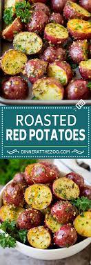 These Roasted Red Potatoes Are Coated In Garlic Herbs And Parmesan Cheese Then Oven Baked To Golden Brown Potato Side Dishes Red Potato Recipes Potato Dinner