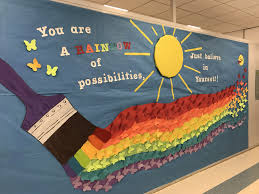 5th Grade Hallway Rainbow Of Possibilities School Welcome Bulletin Boards Rainbow Bulletin Boards School Displays