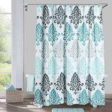 Yougai Shower Curtain For Bathroom With 12 Hooks Polyester Fabric Machine Washable Waterproof Shower Curtains 72 X 72 Inch Light Blue Damask In 2020