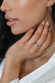 Dainty Emerald Ring, Multi Stone Ring, Sterling Silver Emerald Ring,  Stackable Emerald Ring, May Birthstone Ring, Sister Gift