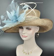 Church Kentucky Derby Hatcarriage Hat Tea Party Weddingjumbo Feather  Flowers Ostrich Quills Taupe W Powder Blue Ivory