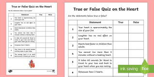 The size of a beach ball. True Or False Quiz On The Heart Activity