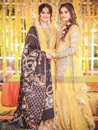 Mayun Bride With Her Sister Asian Bridal Dresses Pakistani Wedding Dresses Bridal Outfits
