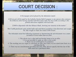 Carlill v carbolic smoke ball company 1892 ewca civ 1 is an english contract law decision by the court of appeal, which held an advertisement containing certain terms to get a reward constituted a binding unilateral offer that could be accepted by anyone who performed its terms. Carlill V Carbolic Smoke Ball Ratio Decidendi