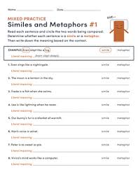 While both similes and metaphors are used to make comparisons, the difference between life is like a box of chocolates. Mixed Practice Similes And Metaphors 1 Worksheet Education Com