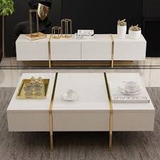 Rectangular Coffee Table White Black Coffee Table With Drawers Table With Storage Gold Metal In 2020 Black Coffee Tables Coffee Table With Drawers Glam Coffee Table