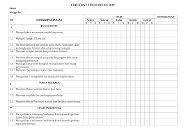 Borang semakan kehadiran harian pekerja pembersihan kawasan di sekolah. Checklist Tugas Office Boy