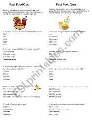 Traditional diets with all their food restriction and calorie limitation set. 2 Fast Food Quizzes Esl Worksheet By Gretel