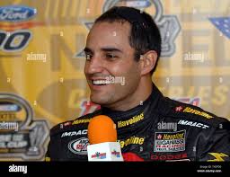 Juan Pablo Montoya, former Formula One driver, talks in a press conference  about his first stock car race and the beginning of a new chapter in his  racing career after a third-place