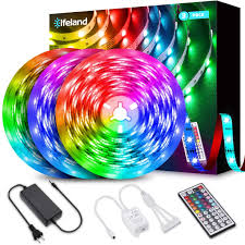 Amazon Com Elfeland Led Strip Lights 39 3ft Rgb Light Strip Kits Color Changing 5050 Led Strips Flexible Rope Lights With 44 Keys Remote 12v 5a Power Supply For Home Kitchen Indoor Decoration