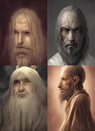 portrait of a gentle and wise old woman with long