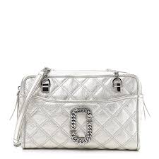 Marc Jacobs Metallic Grained Calfskin Quilted Double Stitched The Status Shoulder Bag Silver 654143 Fashionphile