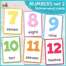 английские цифры от 1 до 20 с произношением и транскрипцией Numbers 7 To 12 Number Flashcards Printable Tea Time Monkeys Number Flashcards Printable Flash Cards Shapes Flashcards