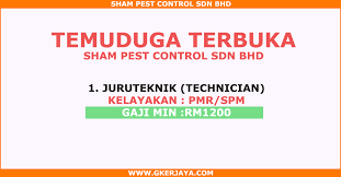 Specialises in termite control, termite baiting system, general pest control and fumigation. Temuduga Terbuka Jawatan Kosong Juruteknik