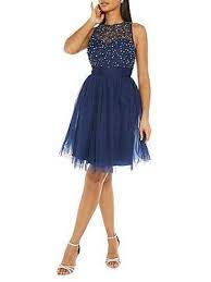 Quiz Embroidered Tulle Mesh Dress Flare Dress Fit Flare Dress Hoco Dresses