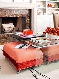 Coffee table with two storage ottomans ($199+$40) creating a smooth focal point in one's living room, this coffee table with 4 ottomans combine elegance and cosiness. Living Room Organization Coffee Table Small Space Diy Storage Ottoman Coffee Table Clear Coffee Table
