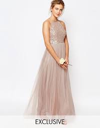 Maya High Neck Maxi Tulle Dress With Tonal Delicate Sequins Pretty Bridesmaid Dresses Sleeveless Bridesmaid Dresses Bridesmaid Dresses