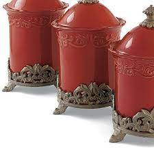 Kitchen canisters with bamboo lids, airtight ceramic canister set, coffee, sugar, tea, flour storage containers, farmhouse kitchen decor(white, set of 3) 4.3 out of 5 stars 210 $29.99 $ 29. Chris Madden Corvella Set Of 3 Canisters Jcpenney French Country Kitchen Red Canisters Kitchen Canisters