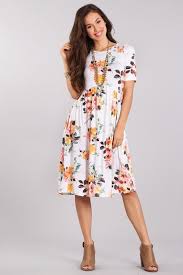 The Madeline White Floral Knee Length Short Sleeve Dress Modest Dresses Modest Dresses Midi Short Sleeve Dress Clothes For Women