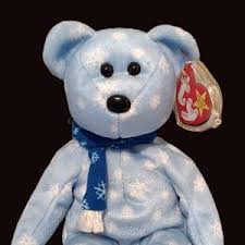 Rare ERRORS TY 1999 Beanie Babies Holiday Light Blue Snowflakes Teddy Bear  8 Bean Bag Stuffed Toy 1990's NEW