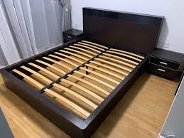 The above bed is a minimalistic dark wood bed frame with six sleek, subtle drawers; Queen Size Bed Frame 2 Drawers Furniture Home Living Furniture Bed Frames Mattresses On Carousell