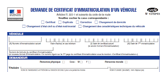 Demande de certificat d'immatriculation : Aide Cerfa 13750 03 Immatriculation Vehicule Occasion Eplaque