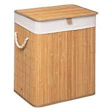 Panier à linge pliable au joli design, avec couvercle et poignées de transport. Panier A Linge Bambou Naturel Leroy Merlin