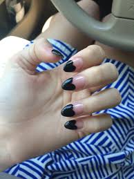 Almond Shaped Acrylic Nails With Black Tips Almond Shaped Black Heart Acrylic Nail Design Almond Acrylic Nails Designs Almond Nails Designs Trendy Nails