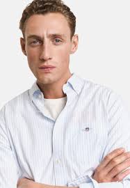 Men's REG POPLIN STRIPE Shirt Featuring Chest Pocket Design