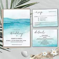 Beach Wedding Invitation Template Set Printable Instant Download Coastal Wedding Invitations Ocean Wedding Invitations Blue Beach Wedding